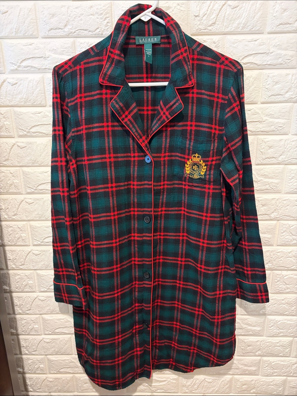 Ralph Lauren Red & Green Plaid Button-Front Lounge Shirt